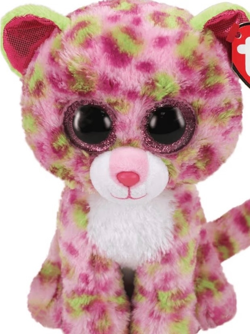 Ty Pink and Green Leopard Plush Cat with Glitter Eyes